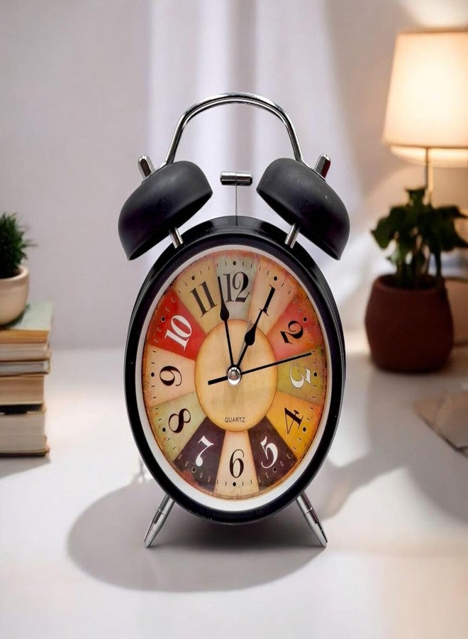 Lupro Vintage Twin Bell Alarm Clock, Metal Analog Table Clock with Night LED Light, Extra Loud Alarm, Heavy Sleeper Clock for Kids, Students, Bedroom - Black - Image 3